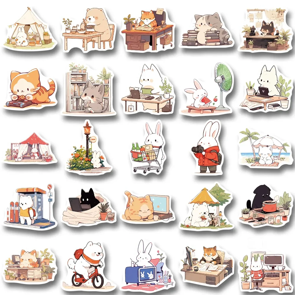 10/30/50pcs Cute Anime Animal Cartoon Stickers Waterproof DIY Car Motorcycle Laptop Kawaii Rabbit Cats Sticker for Kids Toy Gift