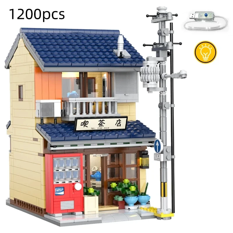 Cada LED Stad Japanse Street View Bricks Winkel LED Japans Gestoomd Broodje Huis Architectuur Bouwstenen Zomer Cafe Speelgoed