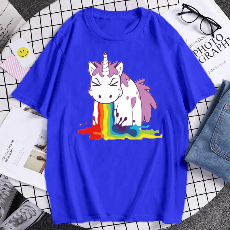 Funny Unicorn Rainbow Printed Summer Men\'s High Quality Cotton T Shirts Tops Casual Cartoon T-shirts Tops Fashion Loose Tees Top