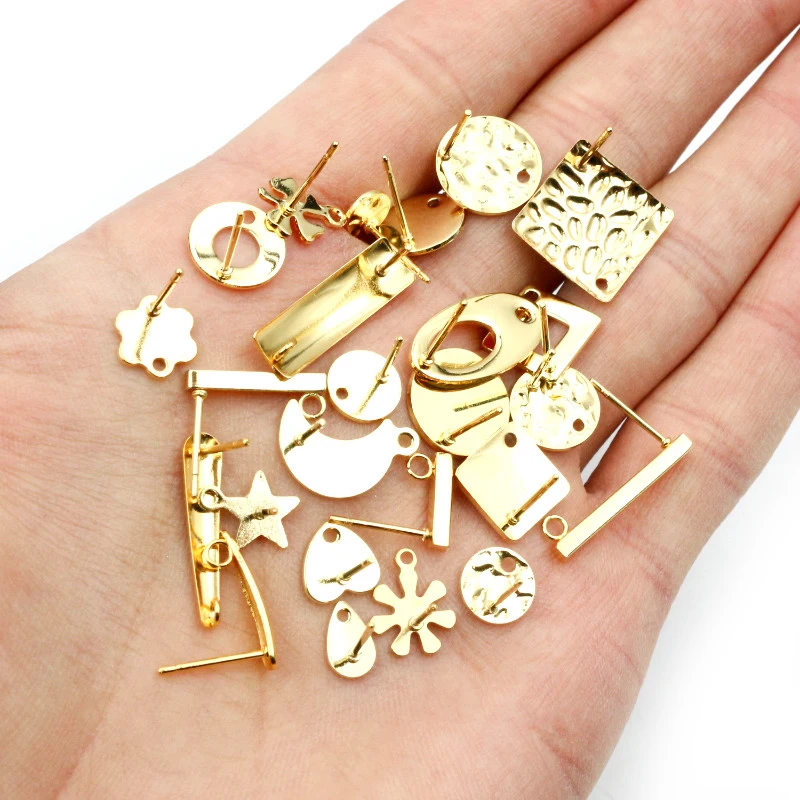 20pcs 316 Stainless Steel Gold Color Geometric Earring Stud Earring Posts Connector For DIY Earrings Jewelry Making Supplies