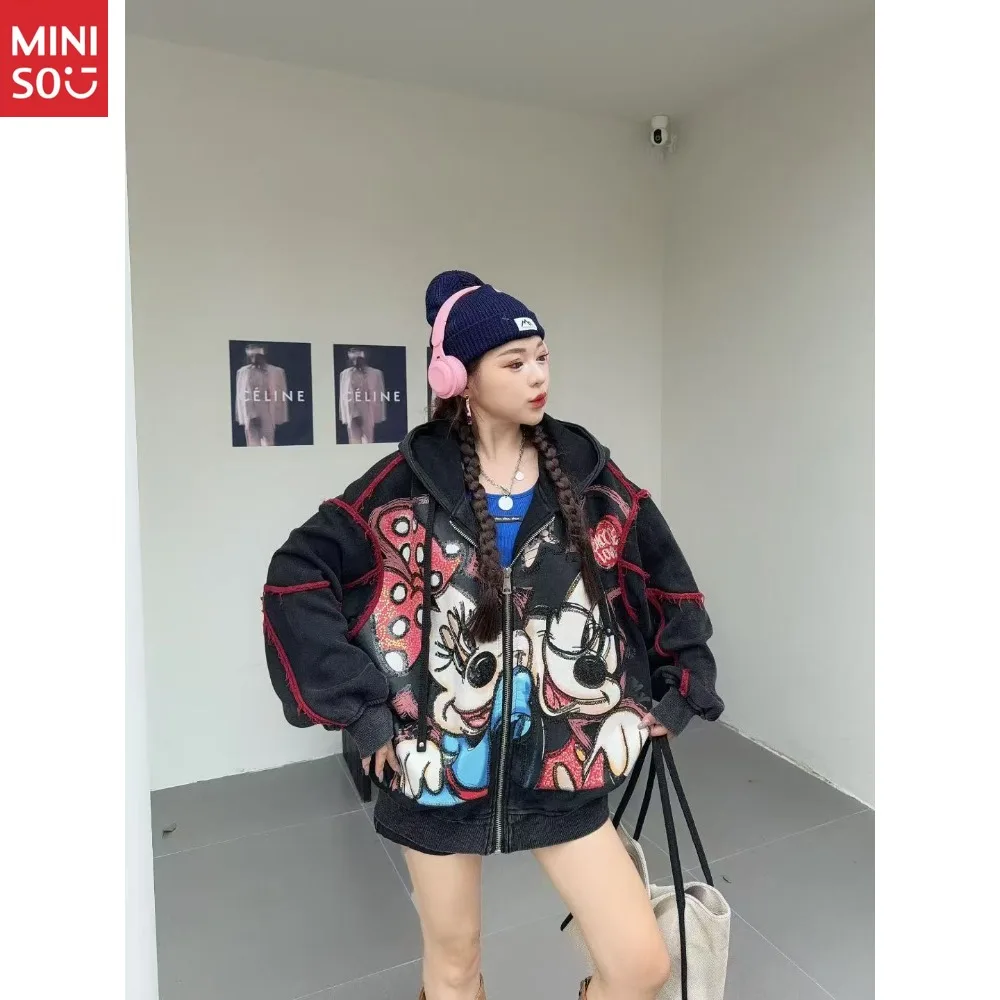 Miniso 2025 Autumn New Printed Cartoon Pattern Casual Coat Women's Loose Casual Versatile Top Tide