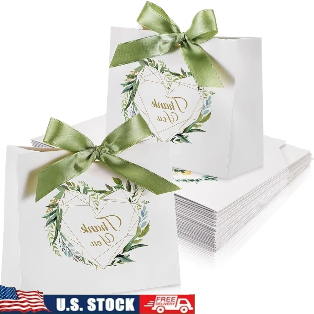 

50 Pack Mini Gift Bags Thank You Party Favors Wedding Birthday Baby Shower Small Goodie Bags with Ribbon Durable Paper