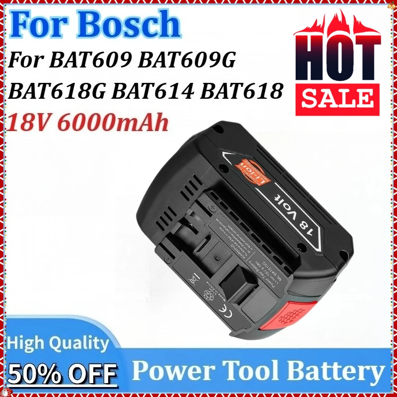 

New 18V 6000mAh Rechargeable Lithium-ion Electric Drill Battery for Bosch BAT609 BAT614 BAT61 BAT609G BAT618G8 with Charger