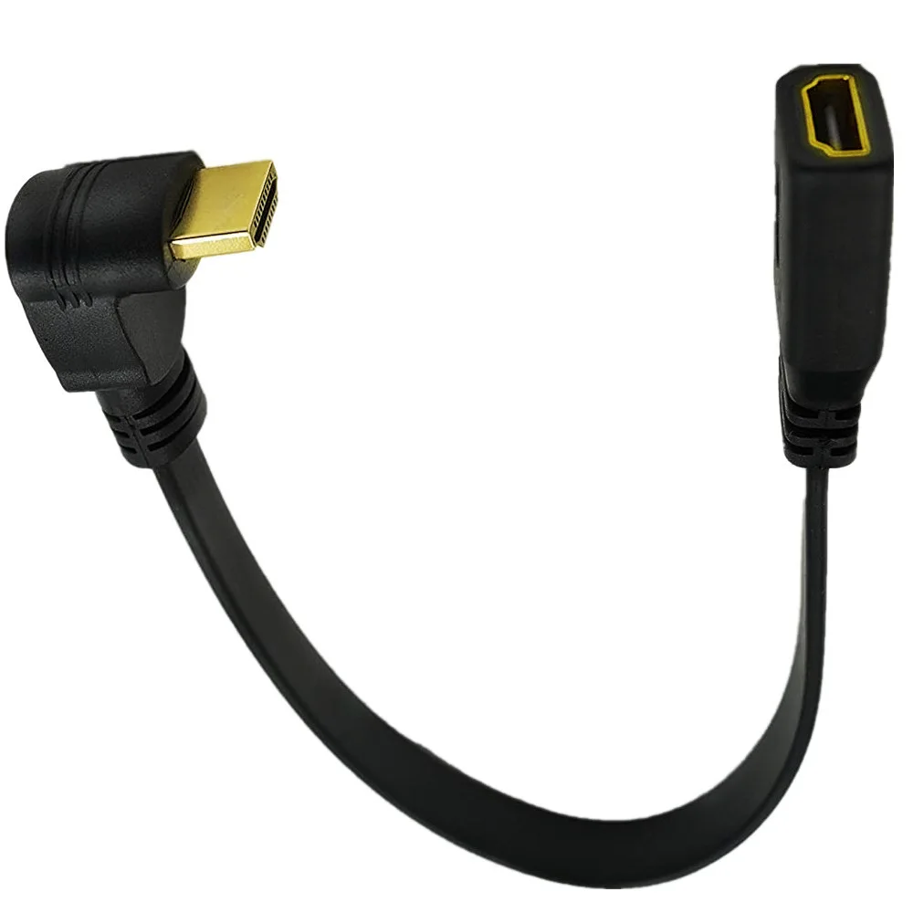 1FT شقة ضئيلة عالية السرعة HDMI تمديد كابل أنثى إلى ذكر 90 درجة أسفل/أعلى زاوية الحبل AM/AF
