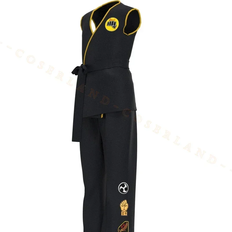 Cos Cobra Kai Cosplay Costume for Kids Adults The Kid Daniel LaRusso Johnny Lawrence Black Karate Uniform Top Pants Hallo