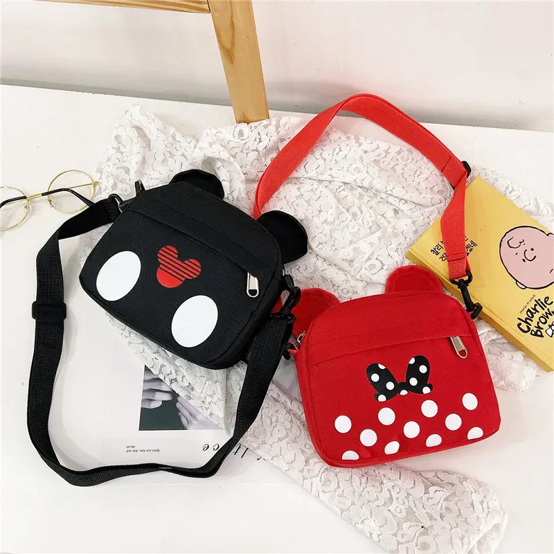 Disney-bandolera de lona con estampado de dibujos animados para niños, bolsa de almacenamiento para exteriores, Mickey, Minnie Mouse