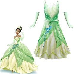 Halloween Princess Tiana Girls Dress Princess Green Children's Birthday Surprises Party Gift for Girls Cosplay Costume Dresses