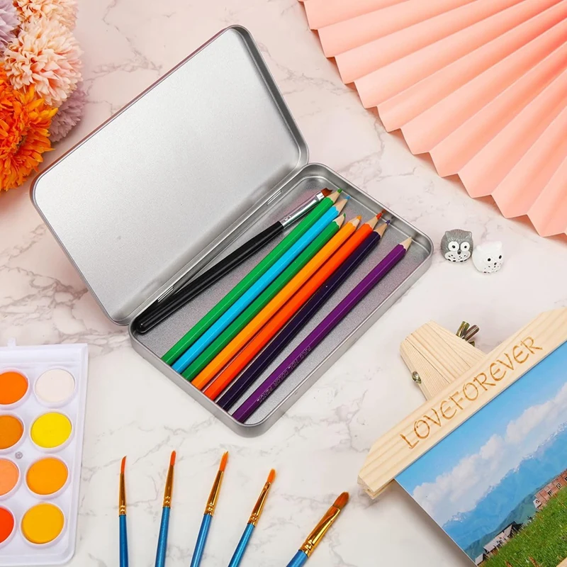 ABWR kotak timah logam persegi panjang, dengan tutup logam berengsel tutup kotak kaleng kosong logam wadah kotak penyimpanan perak