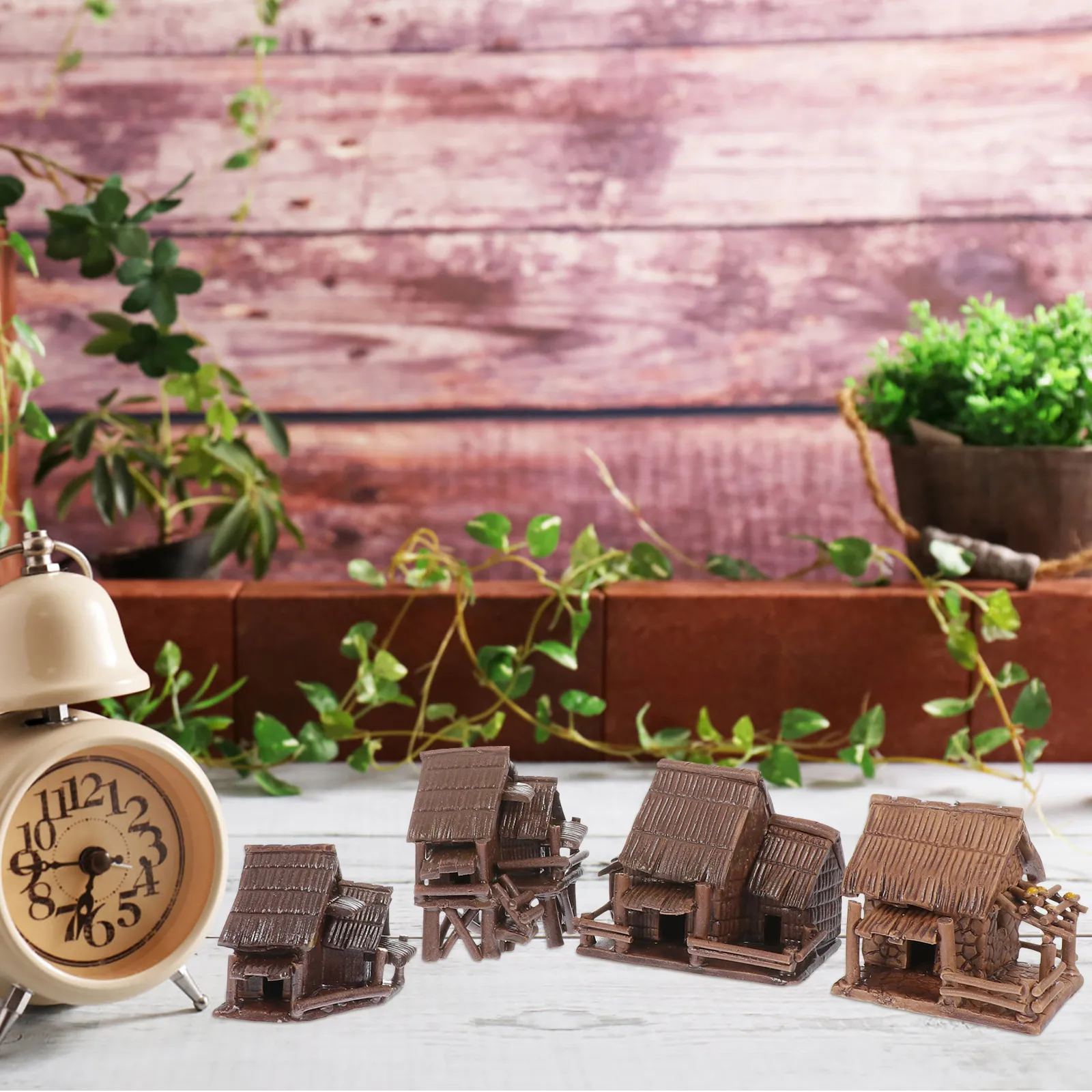 

4Pcs Mini Small Stone House Bonsai Accessories Vintage Chinese Micro Landscape Ornament Decoration