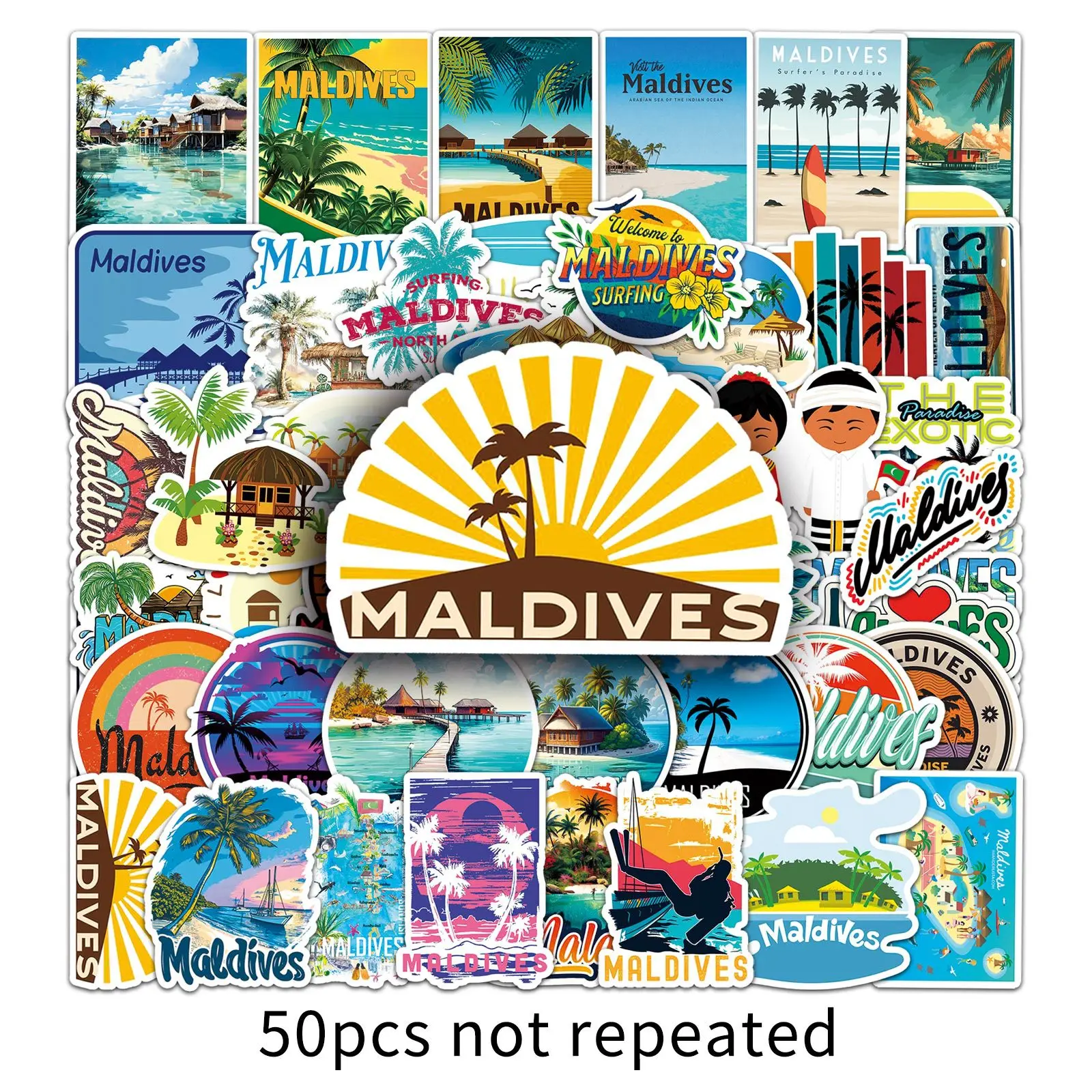 10/30/50PCS Maldives Outdoor Travel Vacation Cartoon Sticker DIY Phone Laptop Luggage Skateboard Graffiti Decals Fun forToy