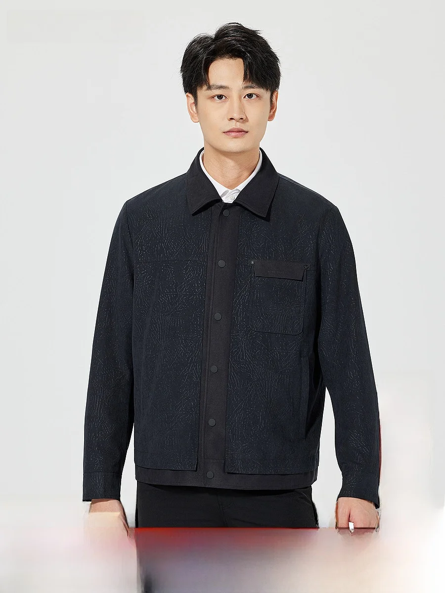 Lilanz Short Casual Men's Jacket Button-Up Collar Pocket Detail Spring Fashion Urban Style Polyester Fiber Long Sleeve