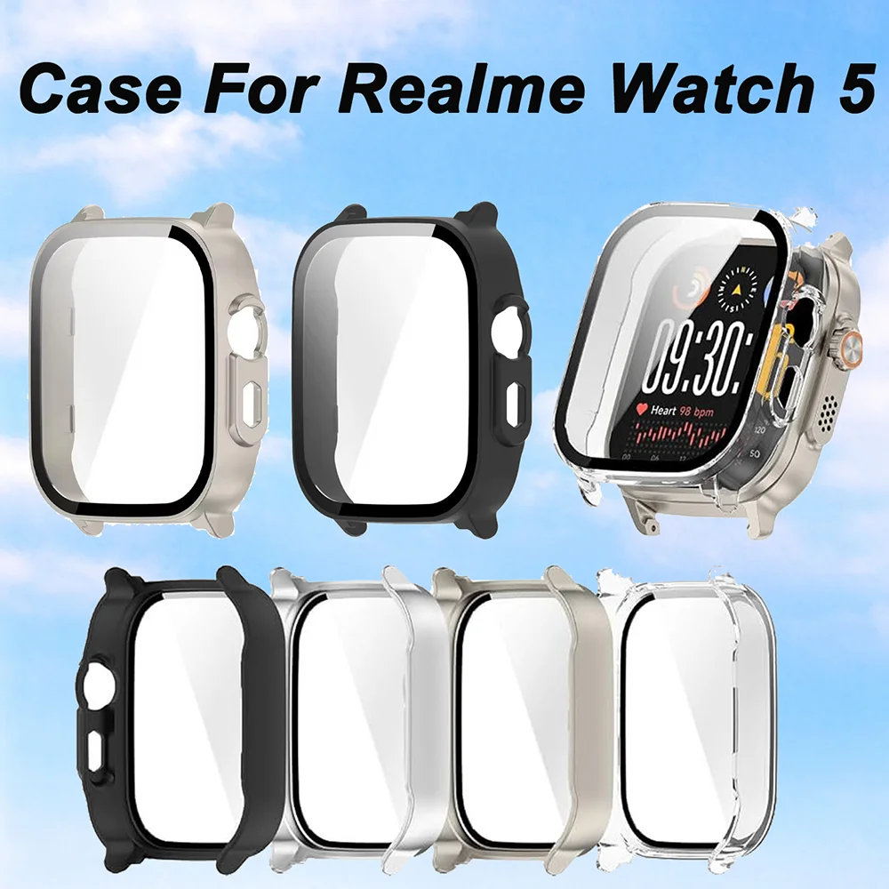 Full Coverage Case for Realme Watch 5, Built-in Tempered Glass Shockproof Protective Cover, Scratch Resistant