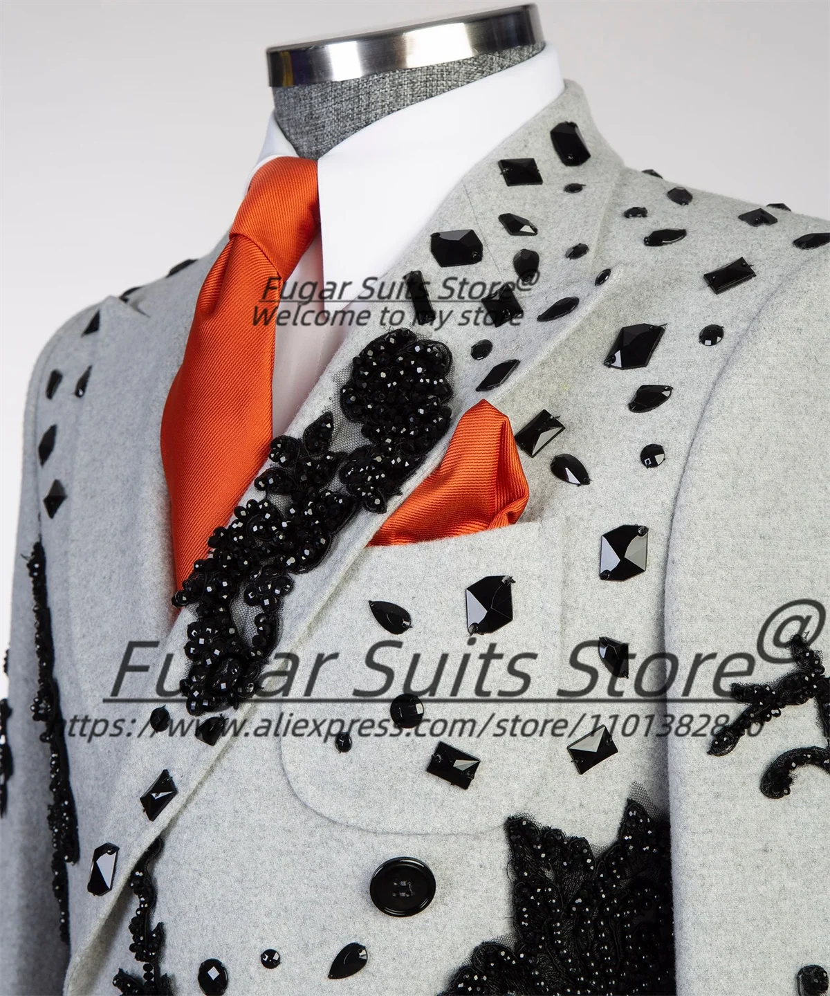 3D Beading Luxuly Long Male Blazers Slim Fit Peak Lapel Groom Wedding Tuxedos Business Men Suits 2 Pcs Fashion Costume Homme