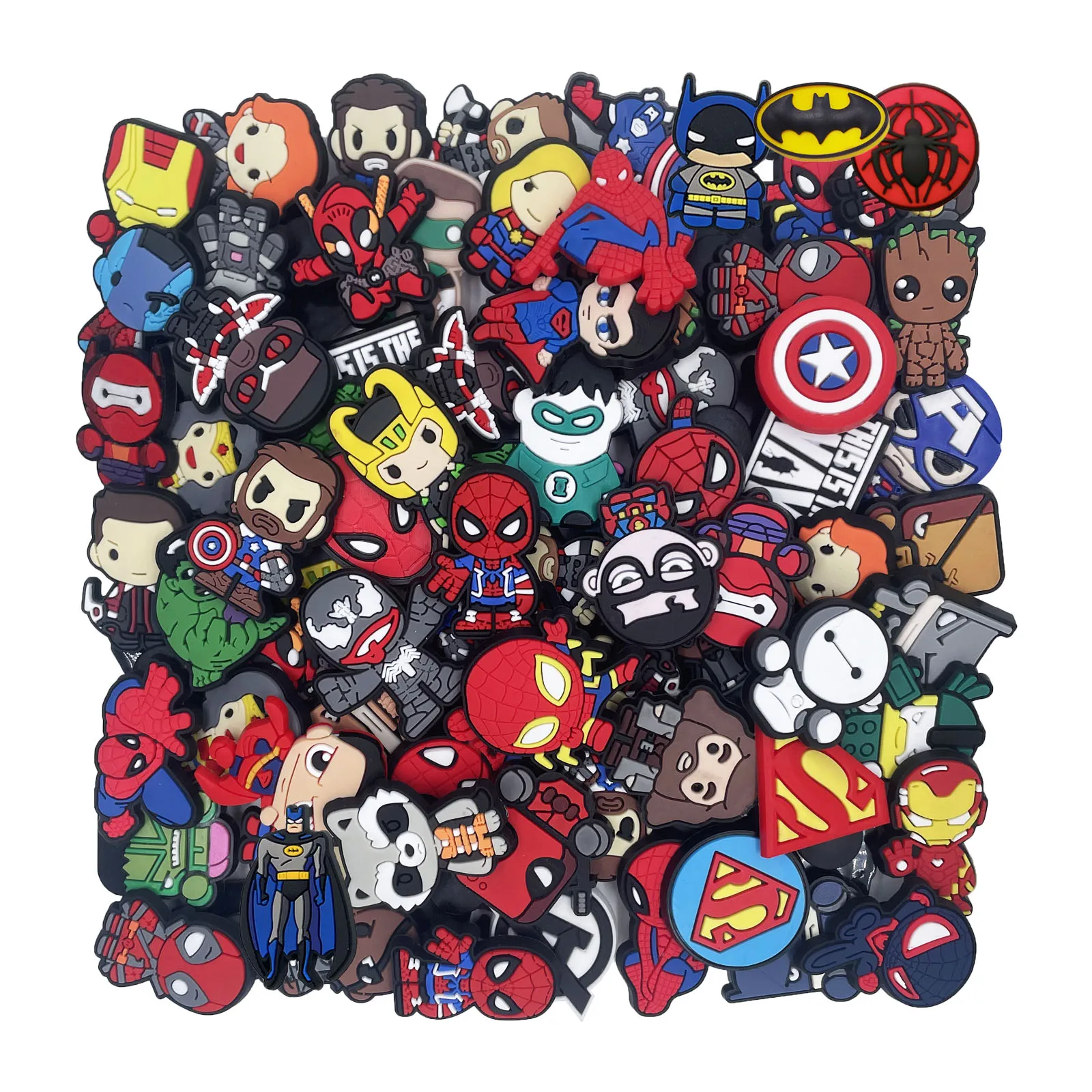 10-50 piezas aleatorias de dijes para zapatos de la serie Marvel, para llaveros, sandalias, bolsos de playa, accesorios de decoración DIY para zapatos, pines para zapatos