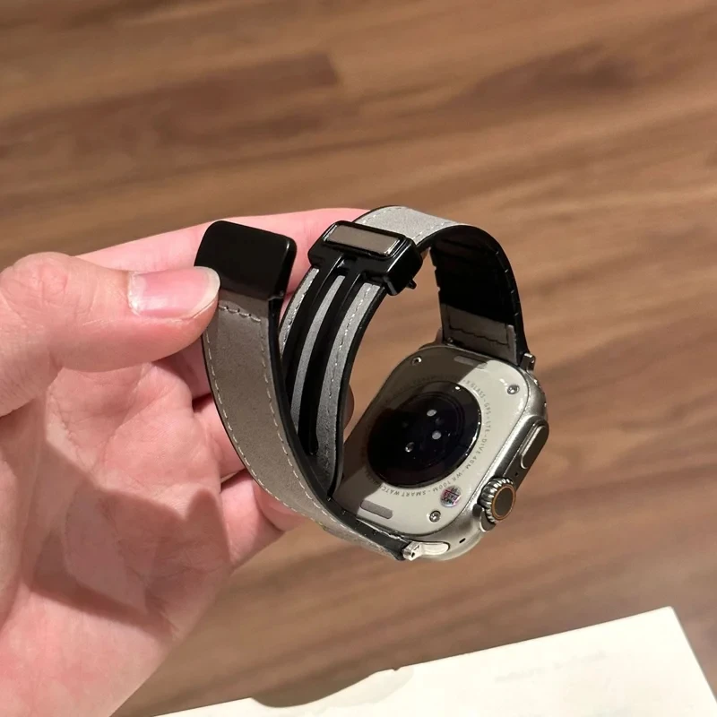 Apple Watch 밴드용 가죽 시계 스트랩 46mm 44mm 49mm 45mm 42mm 40mm 마그네틱 팔찌 iWatch 시리즈 10-Ultra 9-8-7-6-5-4-3-SE
