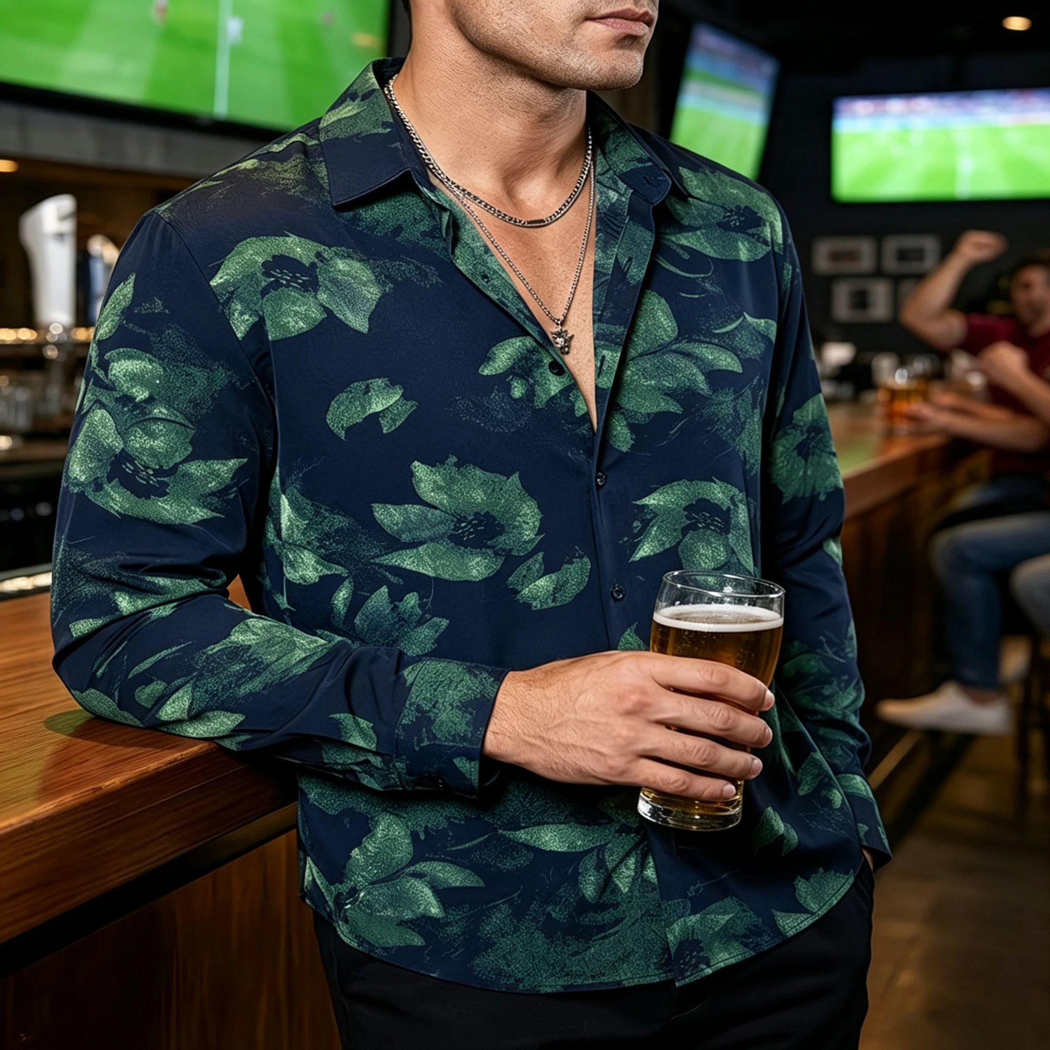 Tie-dye floral print men's long-sleeved shirt, a versatile and trendy top for sports games and parties.