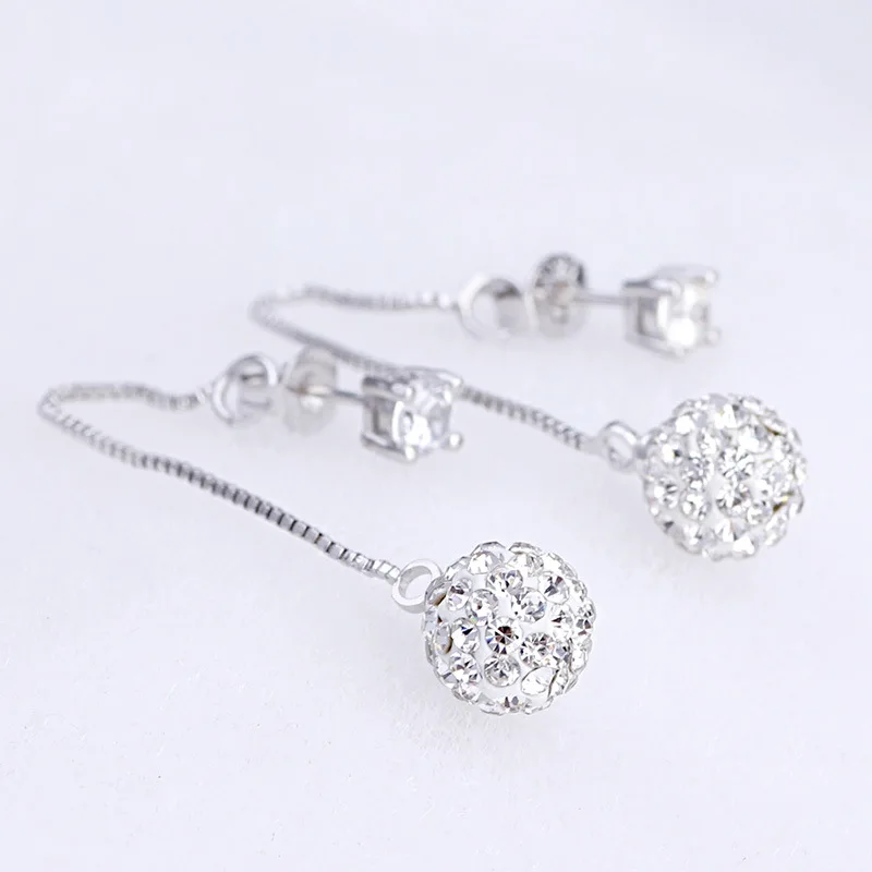 Nouvelle Arrivée Boucles d'Oreilles Longues à Pompon en Argent Sterling 925 avec Cristal Shambhala, Bijoux pour Femmes, Cadeau d'Anniversaire