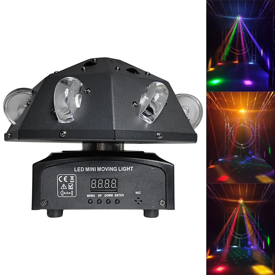 

16 colorful small cyclone mushroom lights, seven-color laser beam, LED moving head light, party projector stage lighting