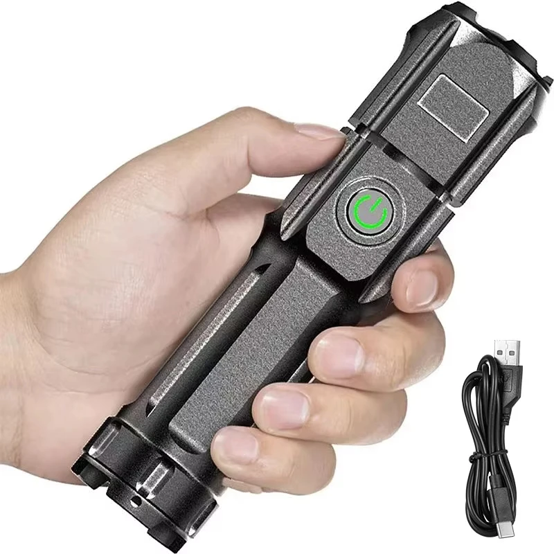 Portable LED Flashlight Rechargeable USB Waterproof Zoom Fishing Hunting Camping 3 Lighting Modes Tactical Flashlight LED Torch