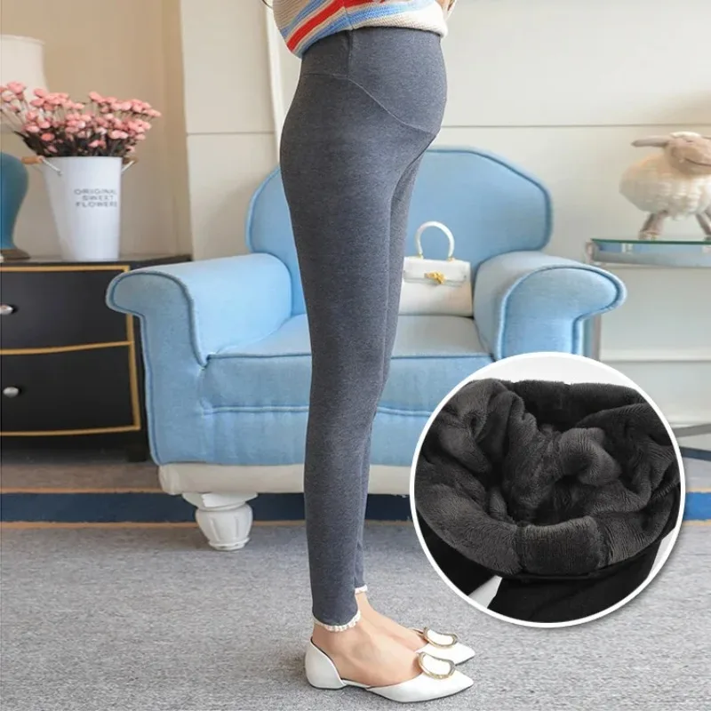 Inverno mulheres grávidas preto leggings para maternidade quente macio veludo calças gravidez roupas de lã interior ropa mujer embarazada