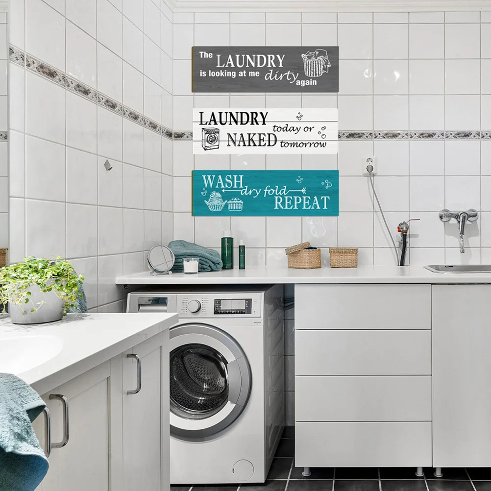 

3Pcs Wall Wooden Board Decor Laundry Hanging Sign Rustic Farmhouse Style Pendant for Laundry Room Accessories Home Decor