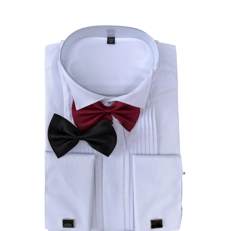 

White Men's French Cuff Dress Shirt 8XL Winged Collar Shirt Men's Long Sleeve Wingtip Tuxedo Formal Shirts Party Dinner Wedding