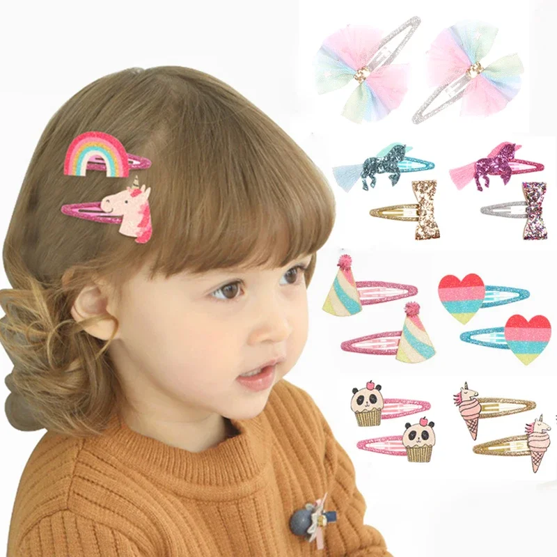 

2 шт., детская заколка для волос с единорогом, заколки для волос Kawaii, заколки принцессы с бантом и единорогом, заколки для девочек, подарки на день рождения, аксессуары для одежды