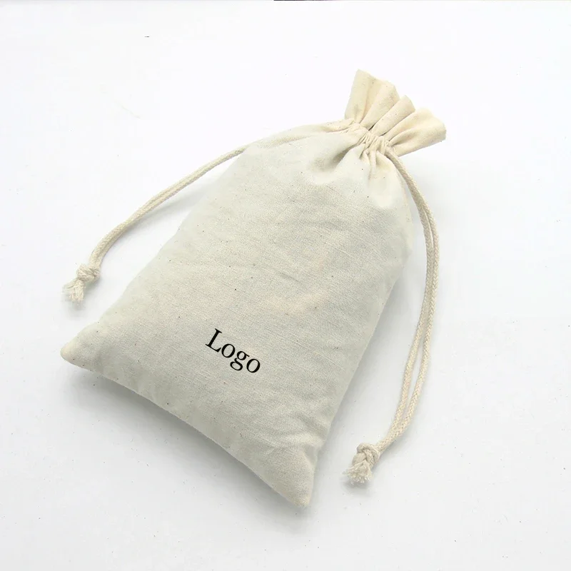 20PCS Eco-friendly Pure Cotton Gift Bags Packing Jewelry Cosmetic Makeup Cotton Drawstring Pouch Party Storage Sachet Print Logo