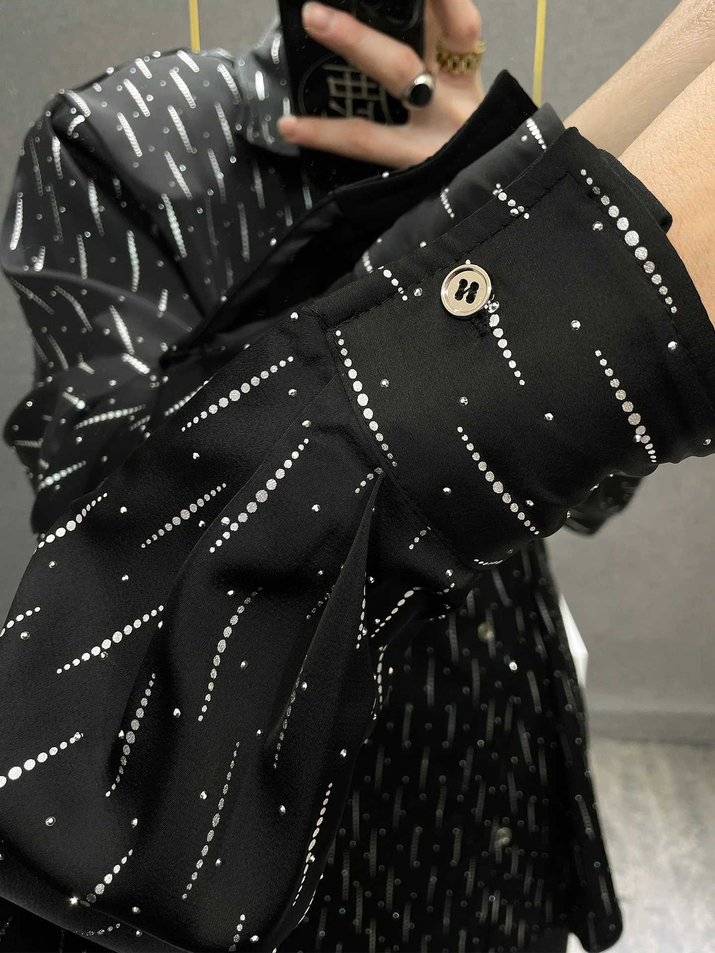 Fashion Men's Starry Sky Heavy Rhinestone Long Sleeve Shirt Handsome Men's Spring New Trendy Versatile Shirt