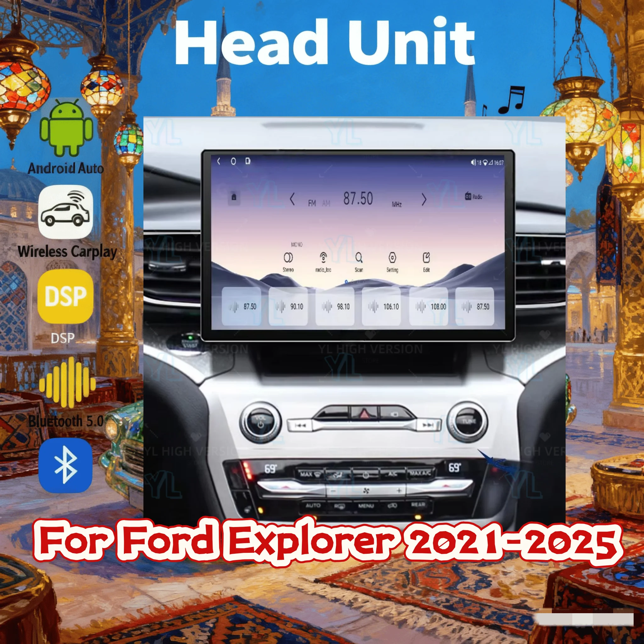 

12.5" HD Screen Android13 Car Multimedia Video For Ford Explorer 2020-2024 GPS Navigation Radio CarPlay Auto DSP 4G Bluetoot 5.0