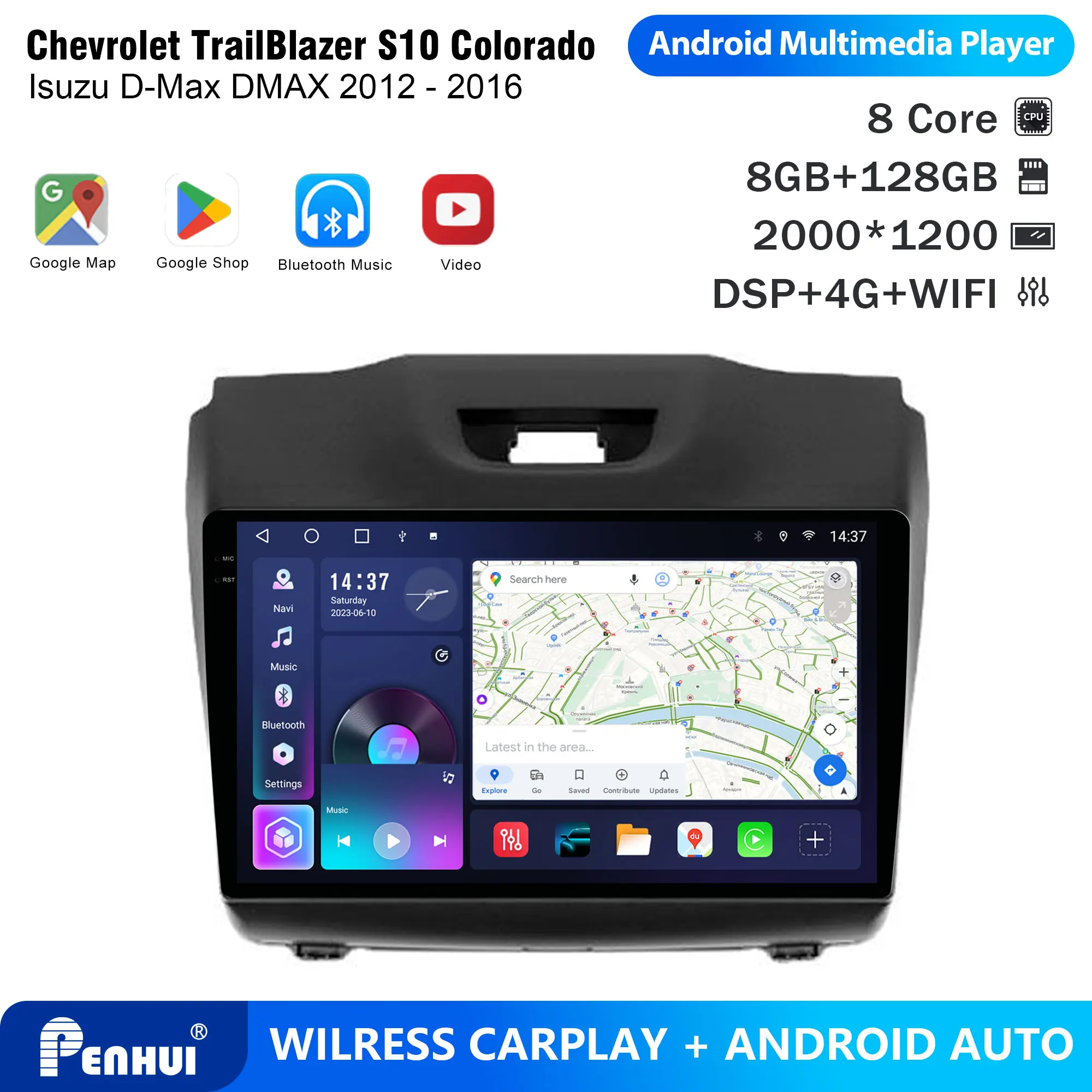 Penhui Android Car DVD Player 2 Din for Chevrolet TrailBlazer S10 Colorado for Isuzu D-Max DMAX 2012 - 2016 with Audio & CarPlay