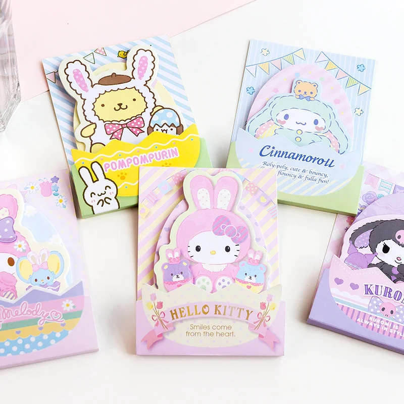 Sanrio Easter eggs Memo Pad Sticky Notes Kuromi Melody Pochacco Cute Stationery Label Notepad Planner Sticker Post School Supply