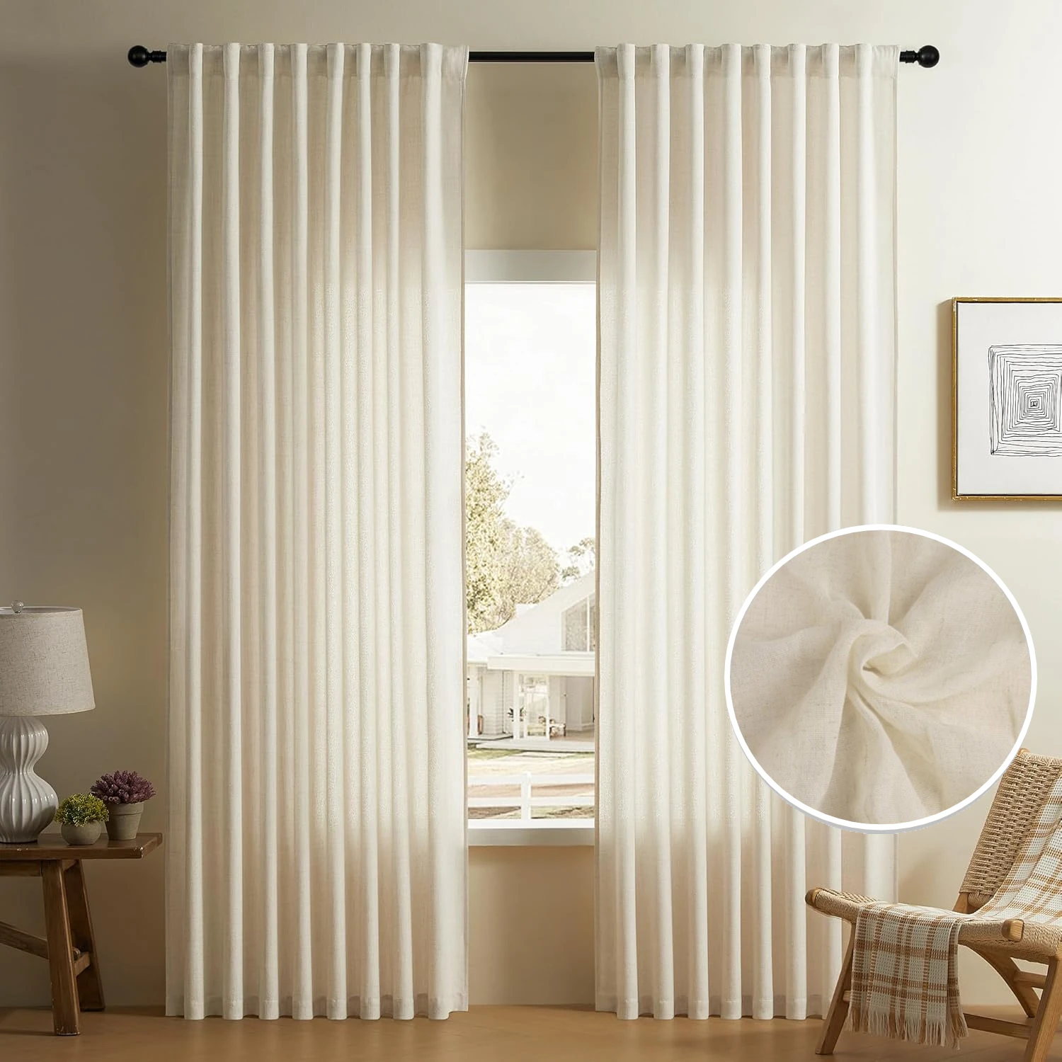 Cortinas de lino de 160/216/240CM de longitud para sala de estar, dormitorio, barra de bolsillo, filtrado de luz, cortina de Semi ventana, cortinas bohemias de granja