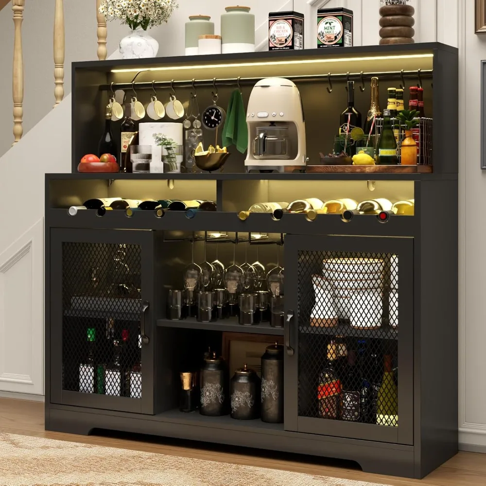 

Lumi Bar cabinet with LED lights, wine cabinet with glass rack, coffee bar wine cabinet, locker with wine rack