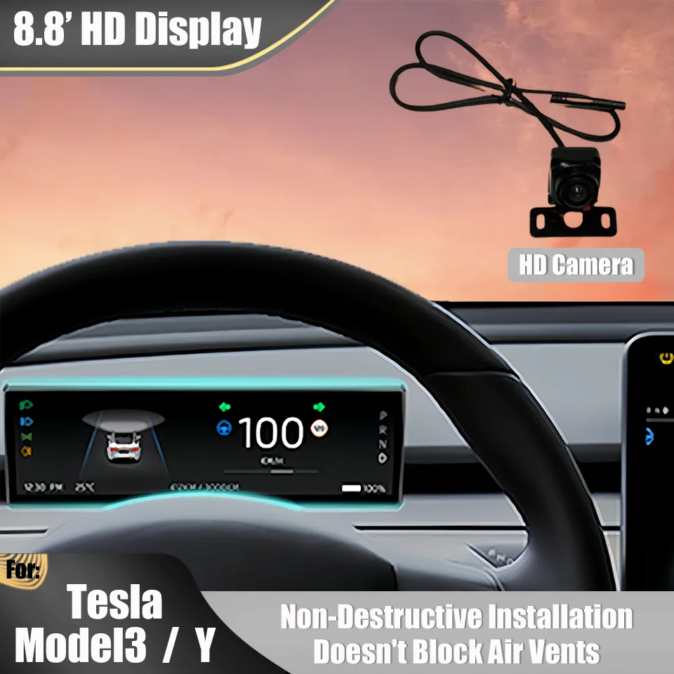 

Tesla 8.8' Heads Up Display Retrofit Instrument Display Damage Free Installation Doesn't Block Air Vents For Model 3 & Model Y