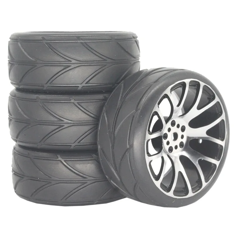 1/10 Scale RC On-Road Wheel & Tire Pair | CNC Aluminum Alloy Rims 12mm Hex Hub for Tamiya TT-01 TT-02 XV-01 PTG-2 HSP Drift Car