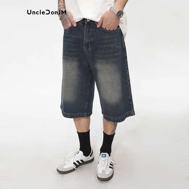 Retro Wash Distressed Jorts Hip Hop Y2k Hombre Streetwear Men Calf-length Pants