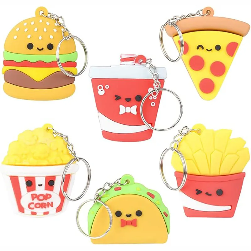 Fast Food Keychains Includes Soda, Pizza, Taco, Sandwich, Popcorn And French Fries, Cute Keychain For Kids Food Party Favors