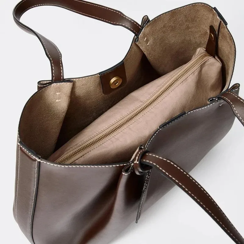 CLIP TOTE BAG, Damen Luxus-Handtasche im Modedesign, Einfarbige Schlichte Schultertasche, Hochwertige PU-Leder Handtaschen – Detail 10