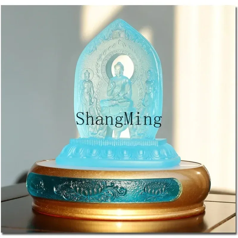 CLL Glazed Oriental Three Saints One Buddhist Hall is dedicated to Medicine Buddha Sun Moonlight Bodhisattva Home