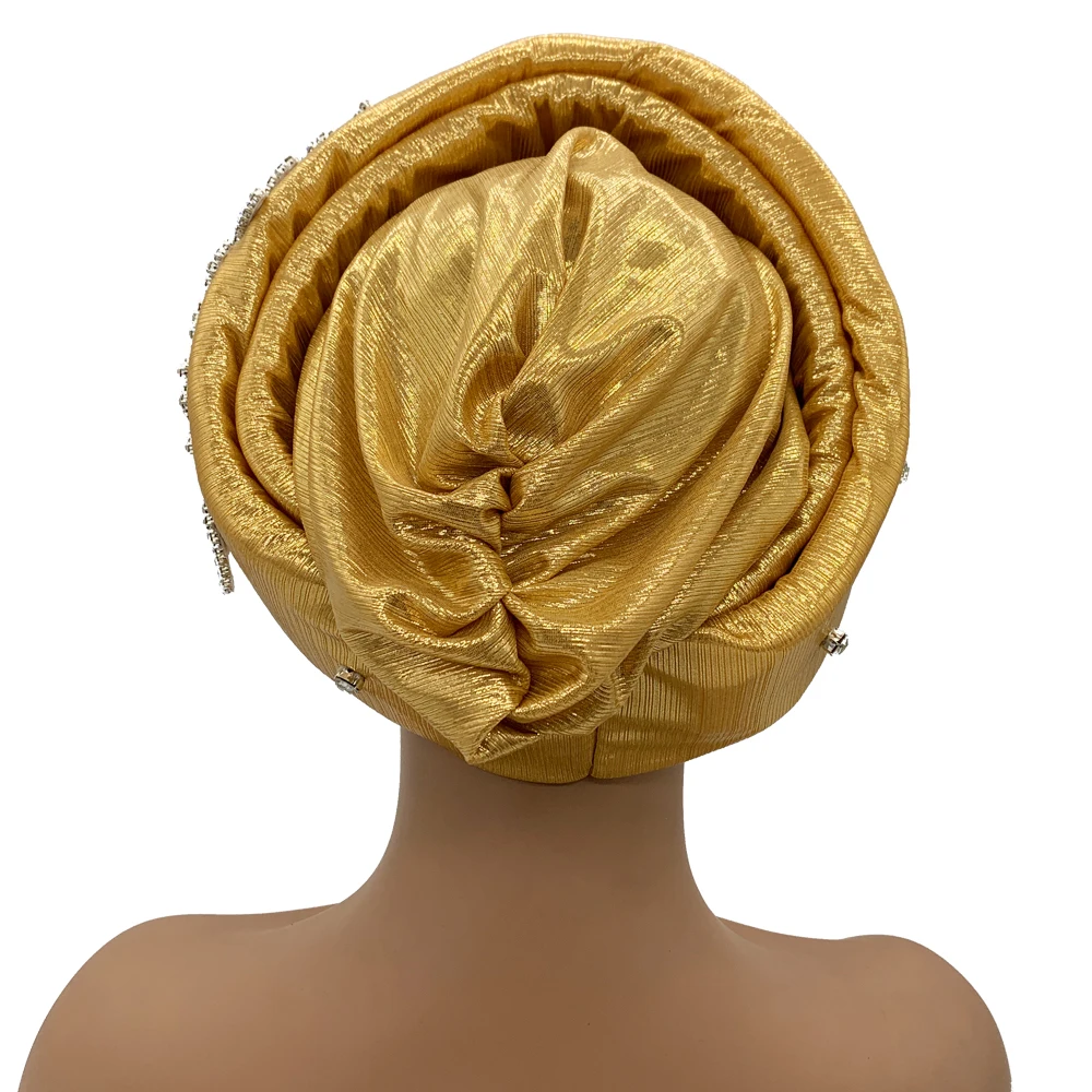 Luxo strass turbante chapéu para mulheres glitter africano envoltório cabeça chapelaria nigeria auto gele headtie turbante mujer