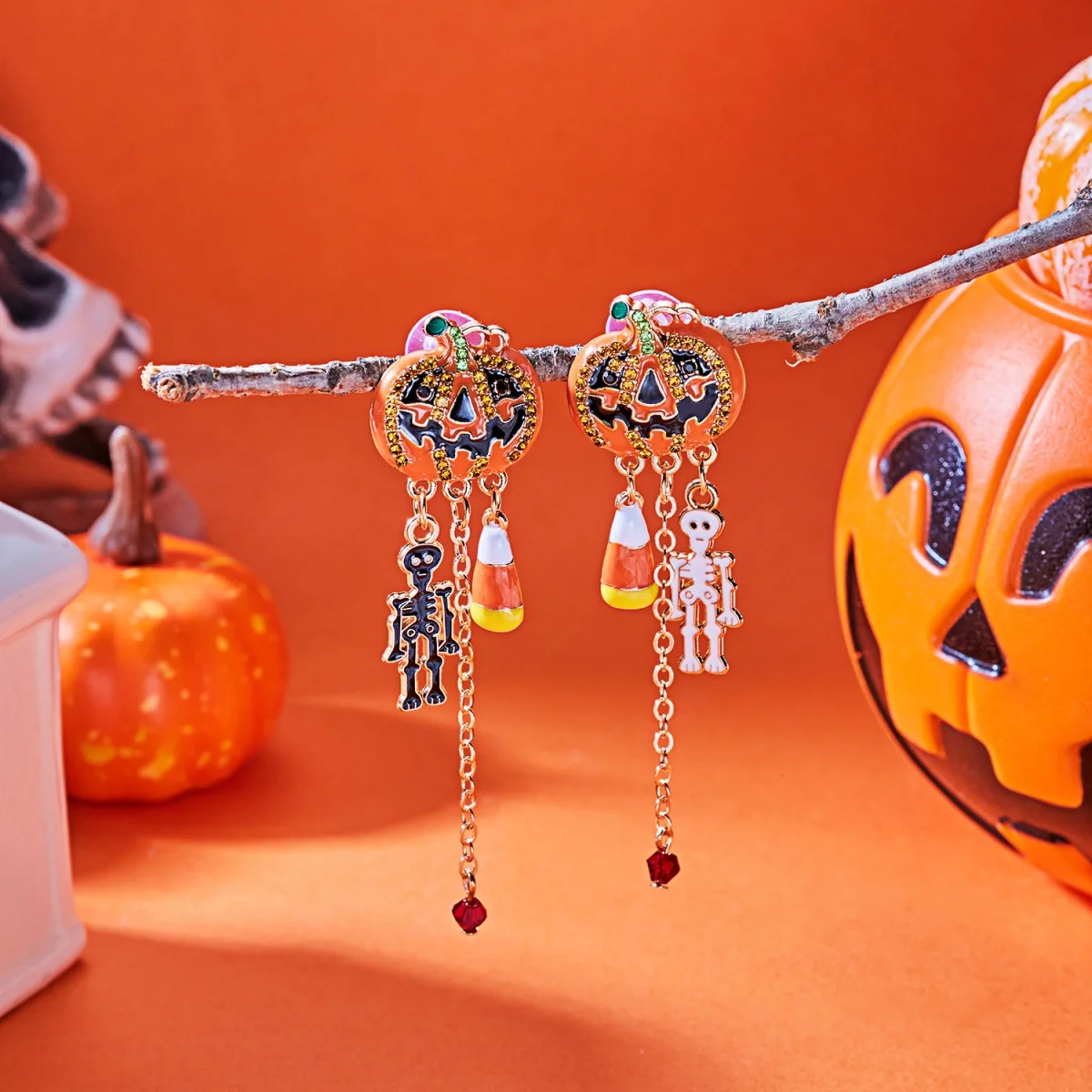 Halloween Ohrringe Emaille Kürbis Brief Schädel Strass Fransen Tropfen Baumeln Gothic Schmuck Für Frauen Männer Party Zubehör Geschenk