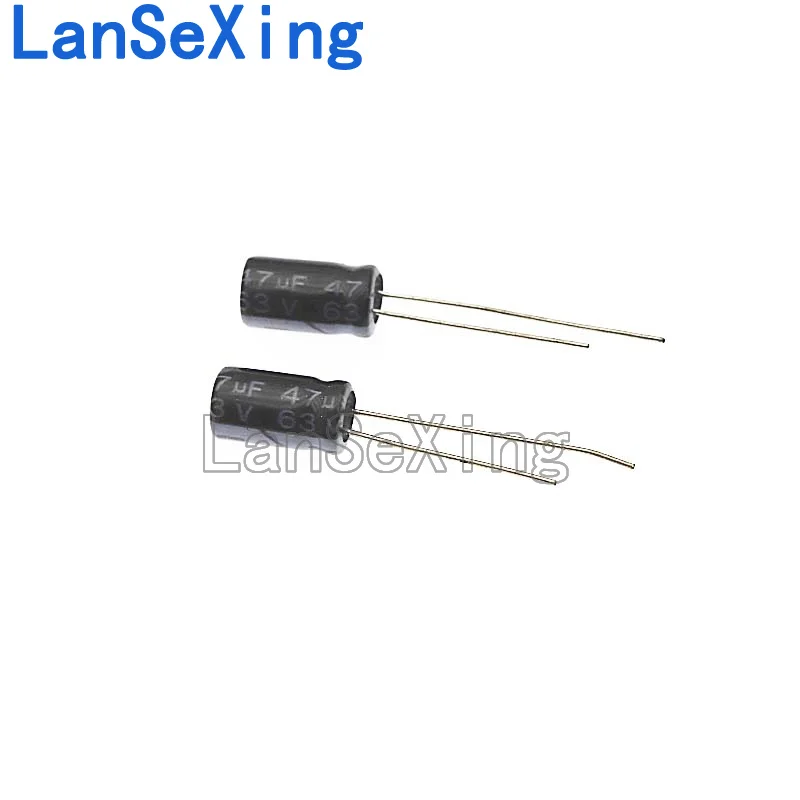 Capacitor eletrolítico de alumínio, volume 6X12, 63V, 47UF, 47UF