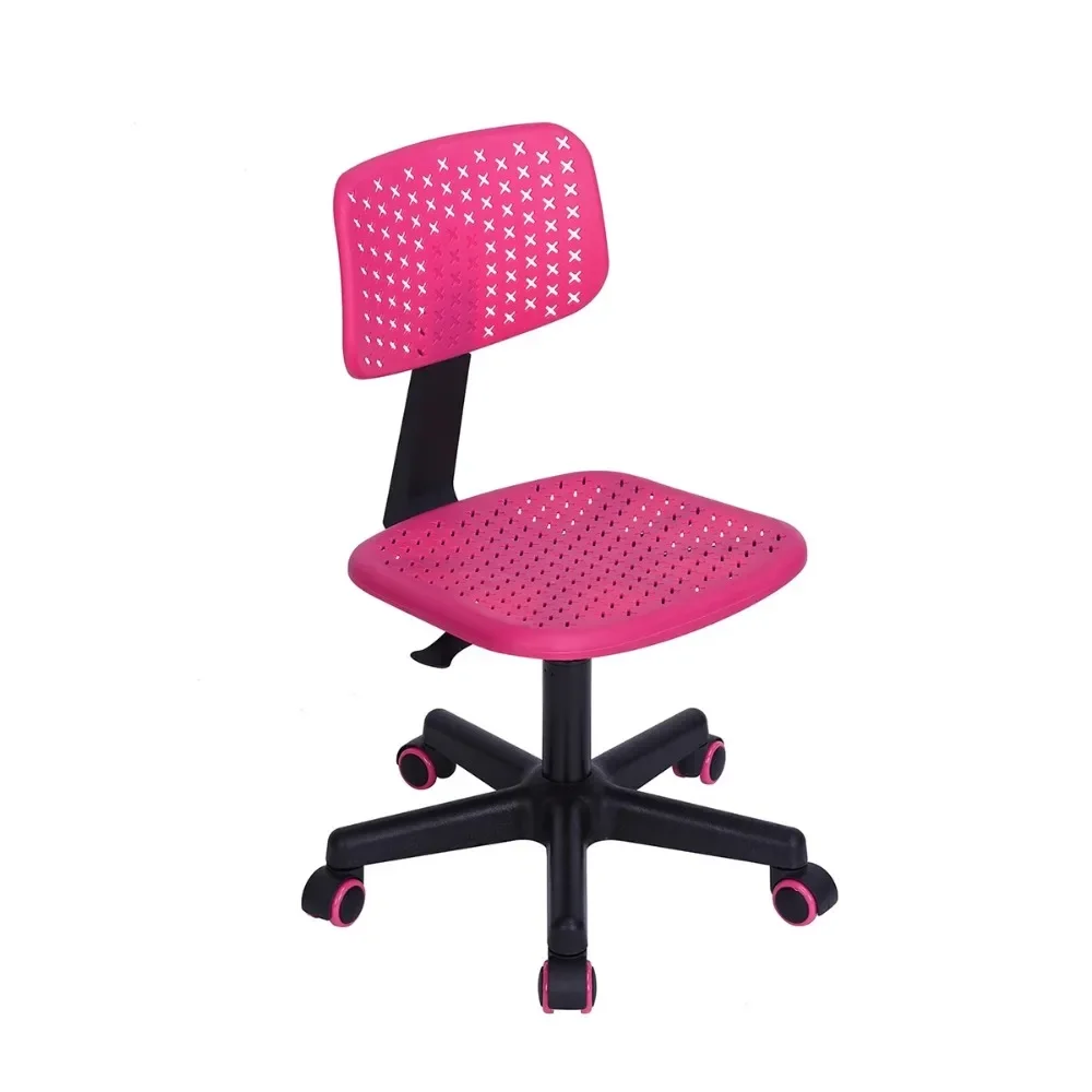 Silla de escritorio de oficina en casa sin brazos con soporte Lumbar de espalda baja cómodo, tarea de computadora con ruedas giratorias de 360 °, para espacio pequeño, Rosa