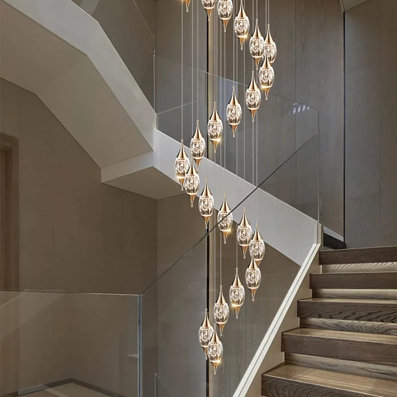 Modern Crystal stair chandelier lights indoor lighting Ceiling lamp hanging light led Chandeliers