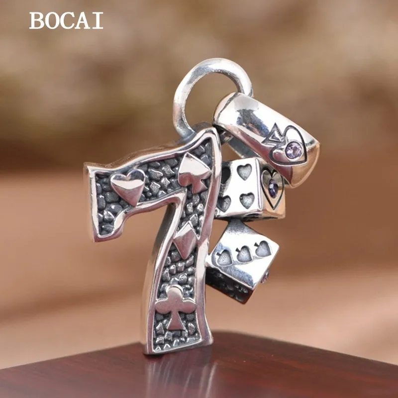 

BOCAI New S925 Silver Pendant Retro Trendy Punk Number 7 Dice Silver Pendant Men's and Women's Gift