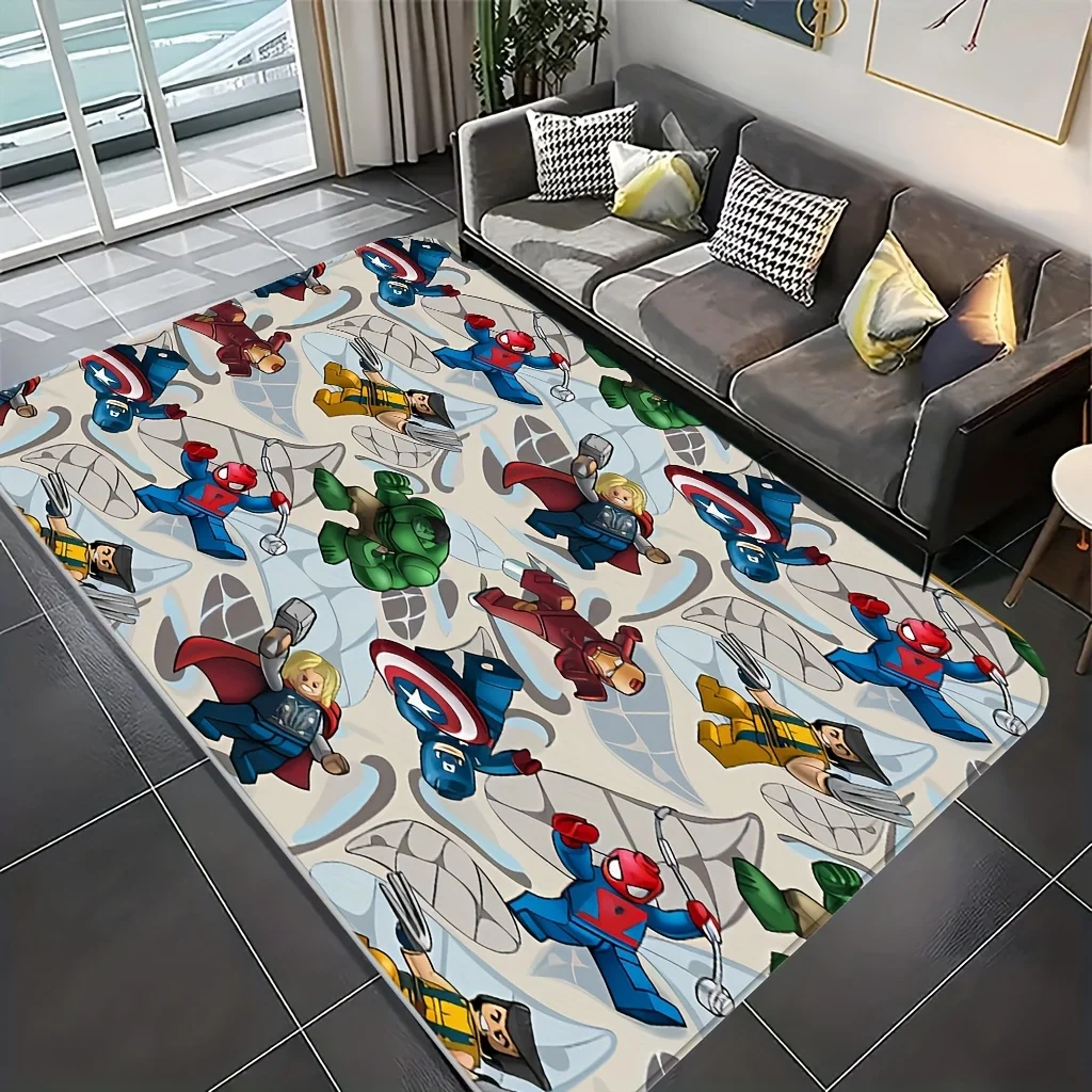 Alfombra con estampado de personajes de Marvel, alfombra de gran superficie con dibujos animados de anime, adecuada para sala de estar, dormitorio, balcón al aire libre, entrada, 1 ud.