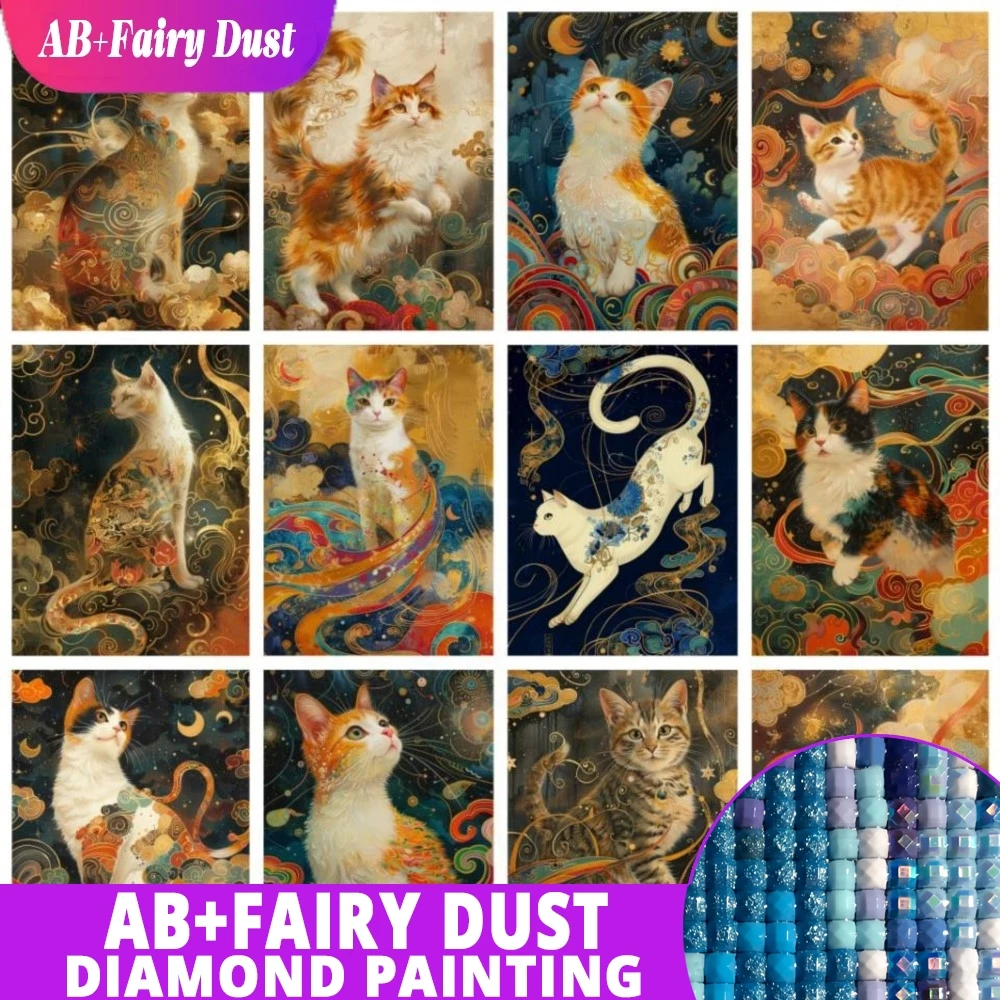 

AB Fairy Dust Diamond Painting Kit Cat Animal Rhinestones 5d DIY Cross Stitch Gift Full Square Drill Home Decor