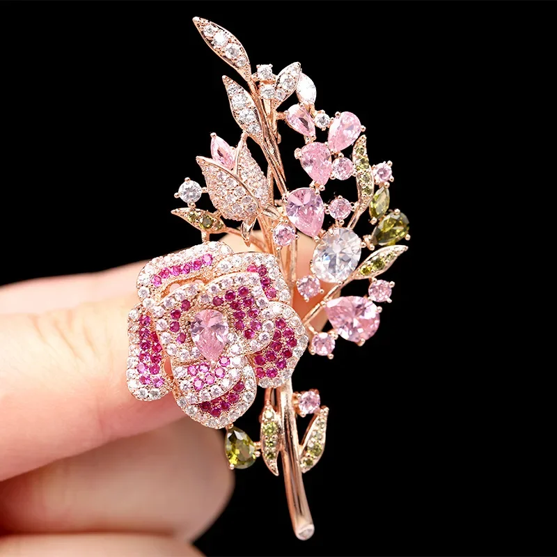 Zirconium corsage temperament flower zircon pin dinner dress accessories rose brooch women