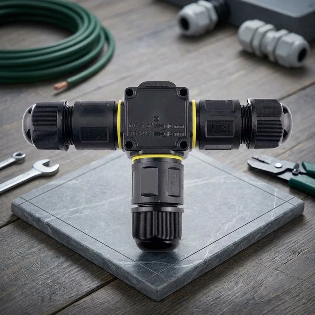 Waterproof 3-Connector Kit with IP68 Rating for Power Cables Grounding Wires and LED Lighting Systems in Industrial Homes